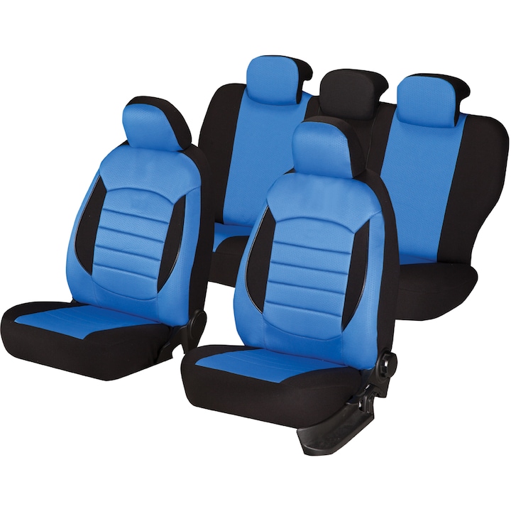 Set huse scaune auto Smartic®, Urban V2, 11 piese, compatibile cu airbag, rabatabile, 3 straturi de material, albastru