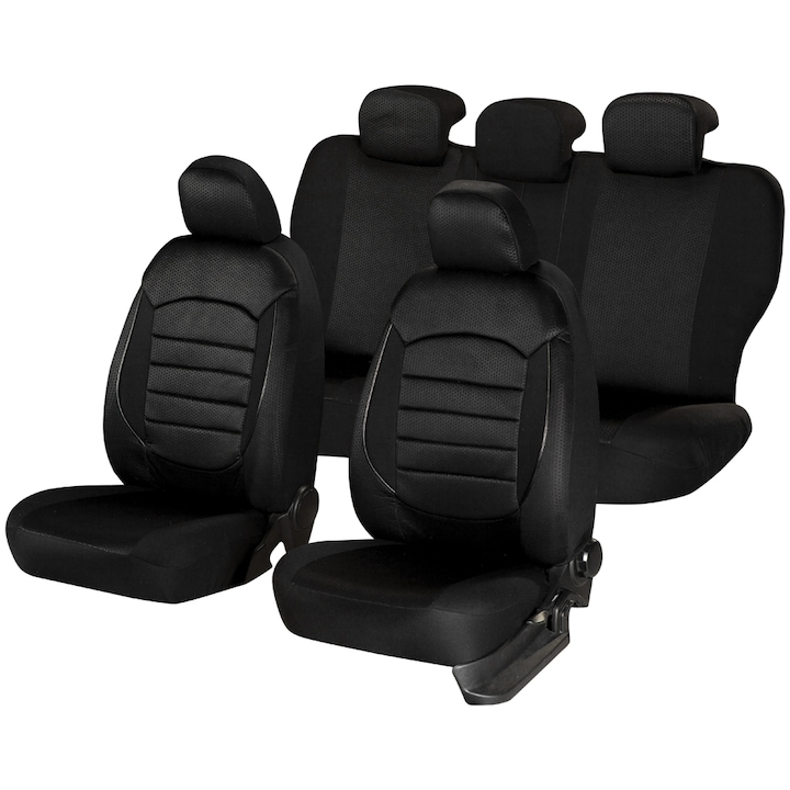 Set huse scaune auto Smartic®, Urban V2, 11 piese, compatibile cu airbag, rabatabile, 3 straturi de material, negru
