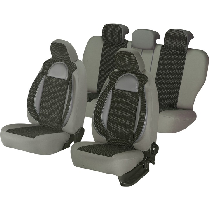 Комплект калъфи за автомобилни седалки Smartic Racing, 11 части, универсални, съвместими с въздушна възглавница, лесни за почистване, с цип, сгъваеми, 3 слоя дишаща текстилна материя, с джобове, сиви