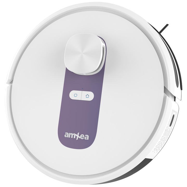 Прахосмукачка робот amXea G6 White-Violet, лазерна навигация, Wi-Fi приложение, смарт памет, много повърхности, химическо чистене с пране, централна четка