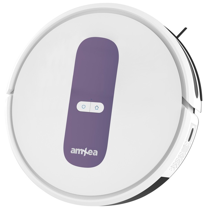Прахосмукачка робот amXea G1 White-Violet, жироскопична навигация, Wi-Fi приложение, смарт памет, много повърхности, централна четка