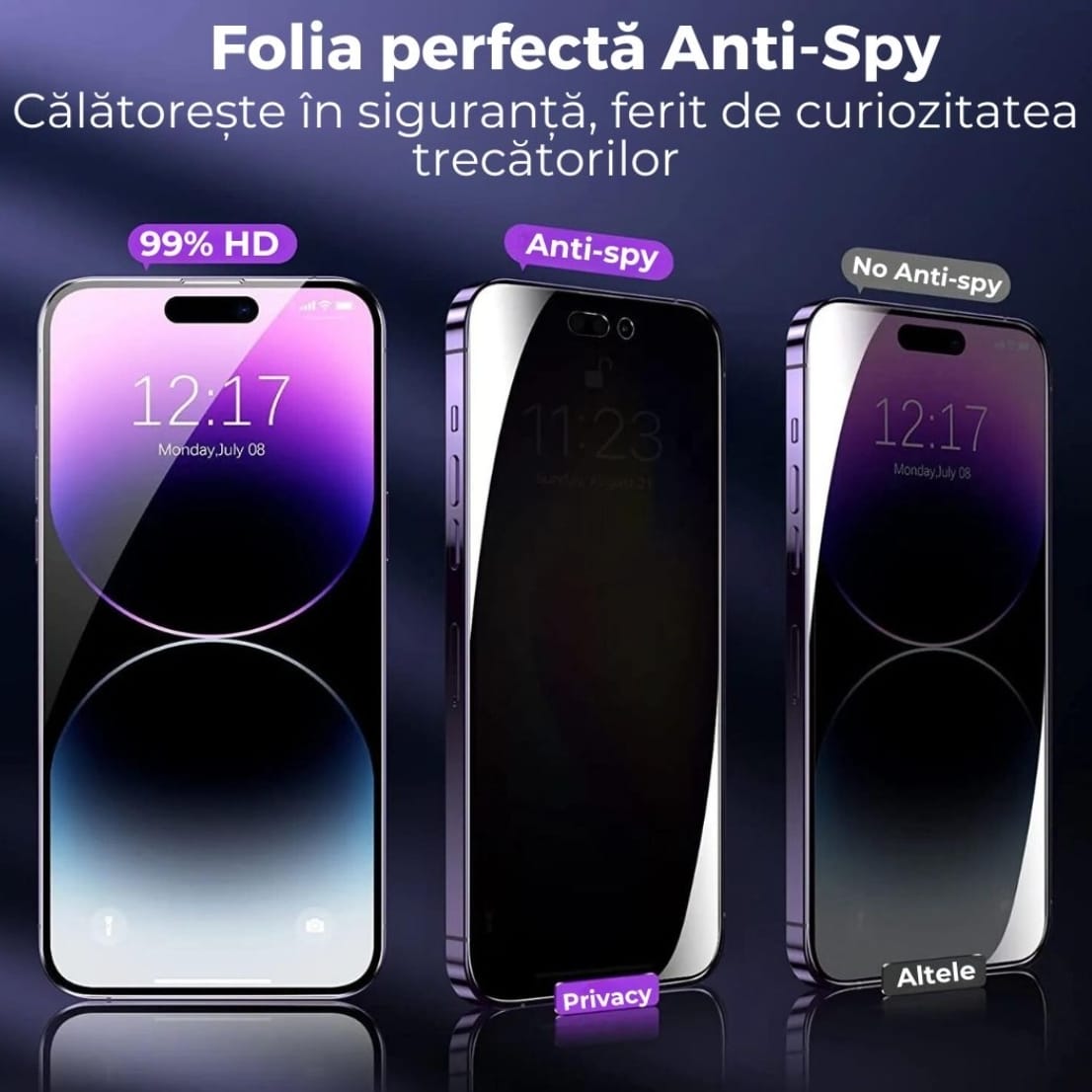 Folie sticla - PRIVACY Tempered Glass, compatibila cu SAMSUNG A54, Full Glue, 5D Technology