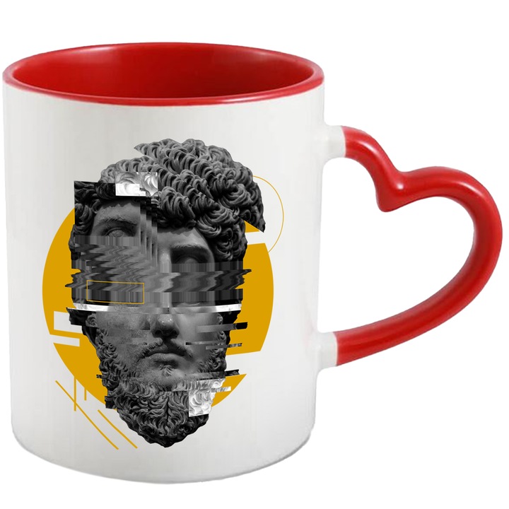Cana Cu Arta Abstracta, Chip Sculptura Intrerupt, Eroare, Arta Greceasca, Iubitorii De Istorie 330 ml, cu maner Inima Rosie
