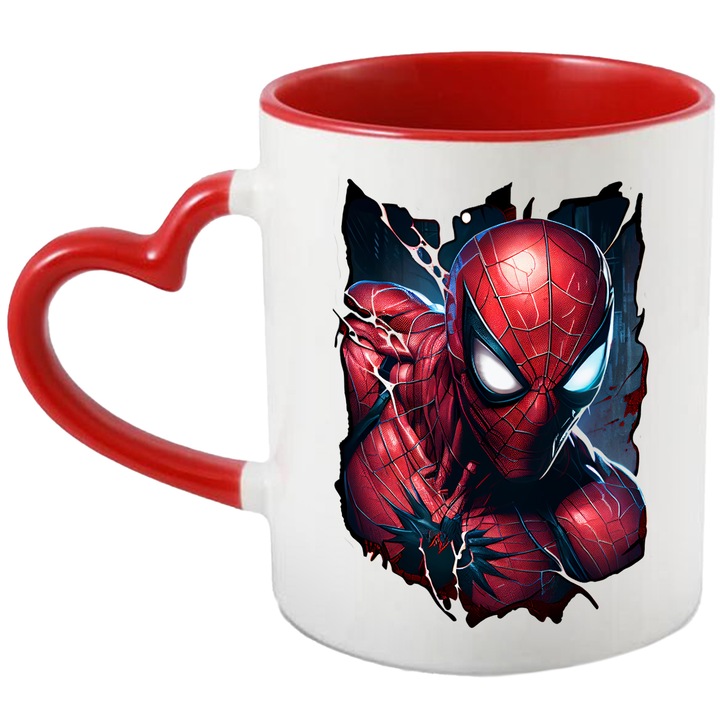 Cana Cu Spider Man, Desene Animate Omul Paianjen, Comics, Super Erou, Iubitorii De Filme Marvel, 330 ml, cu maner Inima Rosie