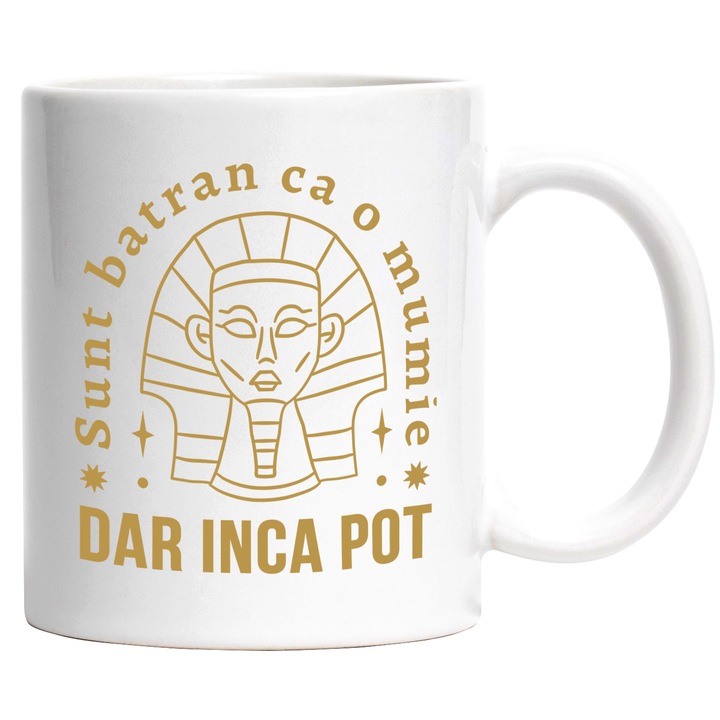 Cana Cu Mesajul Haios Sunt Batran Ca O Mumie, Arhologie, Istorie Personalizat, 330 ml, cu maner Alb