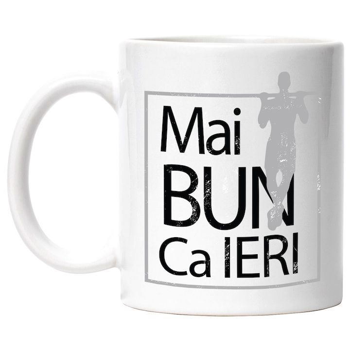 Cana Cu Mesaj Motivational Mai Bun Ca Ieri, Gym, Nou Inceput, Motivational, Fitness, Gri, Investitii, Multicolor, 330 ml, cu maner Alb