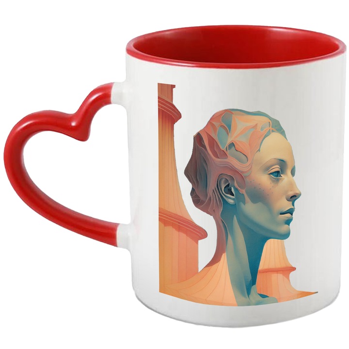 Cana Cu Femeie Abstract, Luminia Portocalie, Arta Abstracta, Personaizat, Multicolor, 330 ml, cu maner Inima Rosie