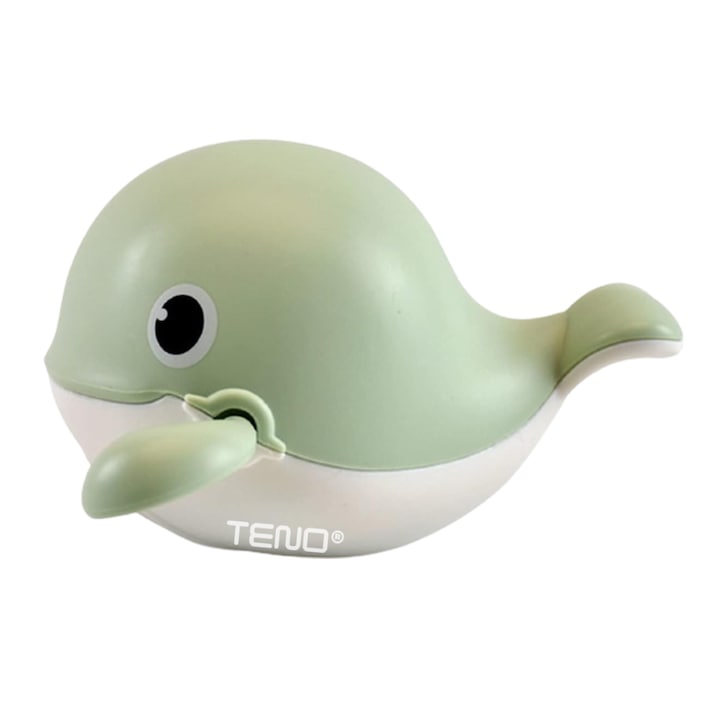 Jucarie de Baie pentru Copii Teno®, Balena Inotatoare, interactiva, fara baterii, mecanism cu cheita, 10.7x13.2cm, verde