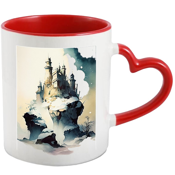 Cana Cu Castel Pe Stanca, Polul Inghetat, Iubitorii De Basme, Multicolor, 330 ml, cu maner Inima Rosie