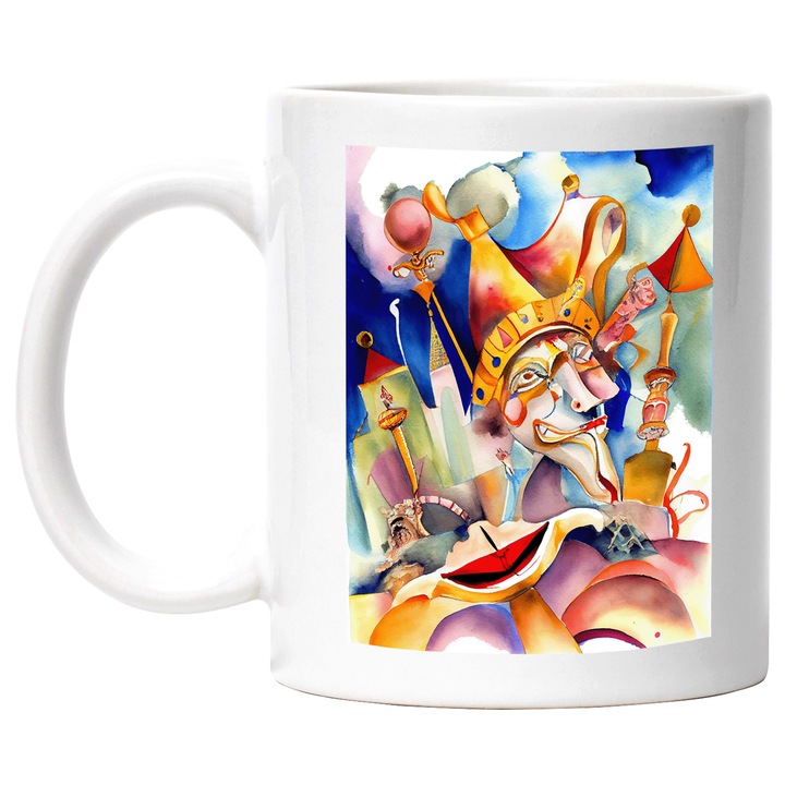 Cana Cu Priveliste Din Basme Stin Venetin Mask, Oras Vesel, Arta Abstracta, Desene Animate, Multicolor, 330 ml, cu maner Alb