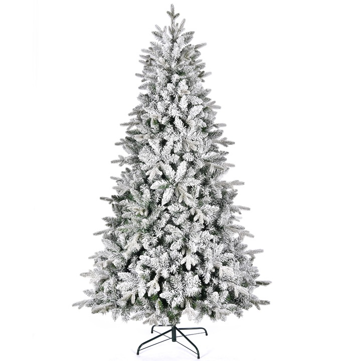 Brad artificial frosted Kring Quebec, aspect nins, 210 cm, Alb