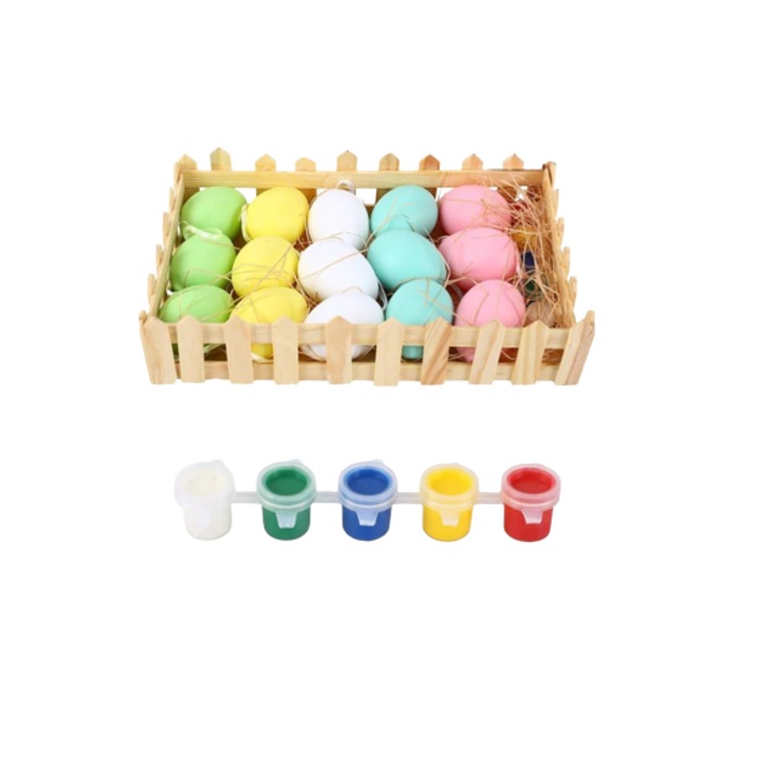 Set de cos cu 15 oua de Paste cu vopsea pentru pictat Formizon, plastic, multicolor