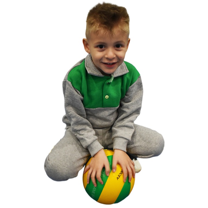 Trening copii, Bumbac gros vatuit, FIR DE CURCUBEU, Duo culori, Gri-Verde, 4 ani, 5 ani, 110 cm, 116 cm