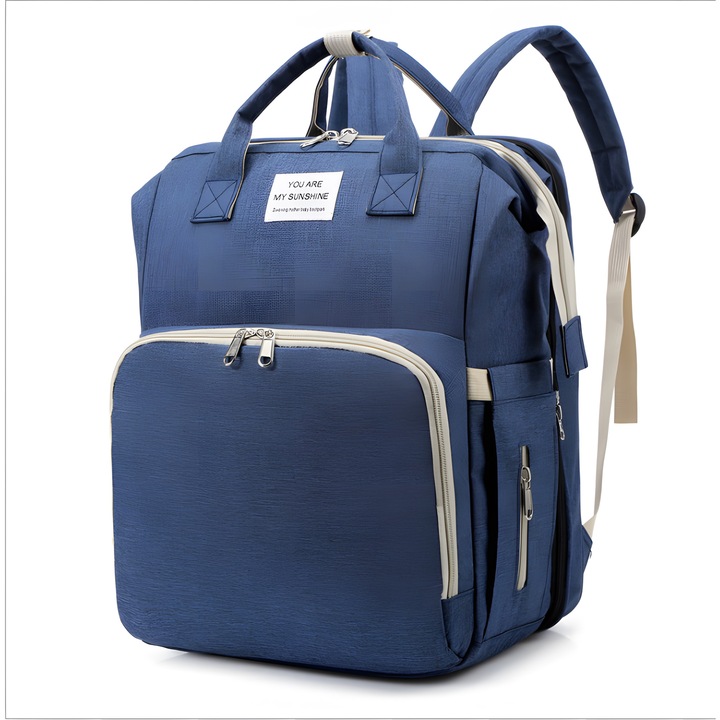 Geanta/Rucsac Multifunctional, cu patut extensibil, pentru mamici si copii, impermeabil, Albastru Marin