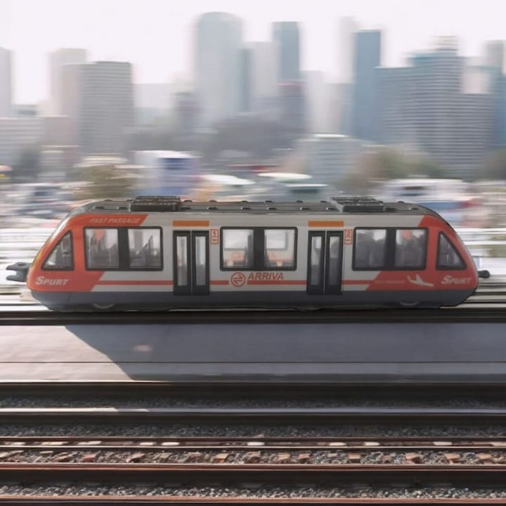 Trenulet tip Metrou de jucarie din metal, 16cm, Rosu, VisionXXI