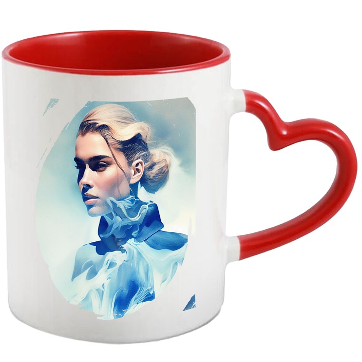 Cana Cu Chip Zeita Zapezii, Regina Ghetii, Par Blond, Fata Palida, Multicolor, 330 ml, cu maner Inima Rosie
