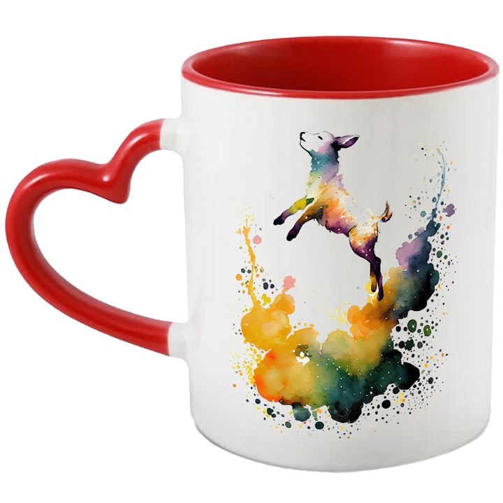 Cana Cu Miel Zburator, Traditii De Iarna, Iubitorii De Animale Pufoase, Multicolor, 330 ml, cu maner Inima Rosie