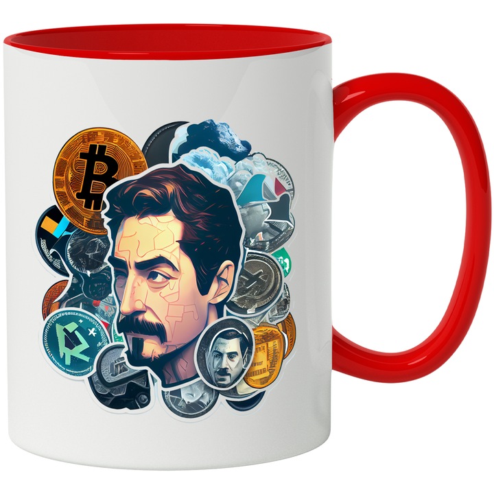 Cana Cu Portret Stil Pablo Escobar In Tinerete, Celebritatii Istorice, Comics, Super Erou, Iubitorii De Istorie, 330 ml, cu maner Rosu