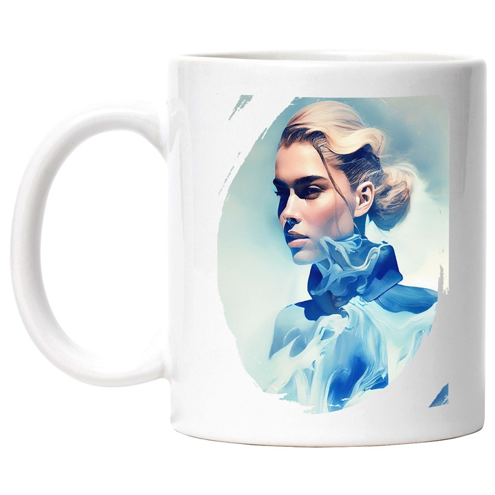 Cana Cu Chip Zeita Zapezii, Regina Ghetii, Par Blond, Fata Palida, Multicolor, 330 ml, cu maner Alb