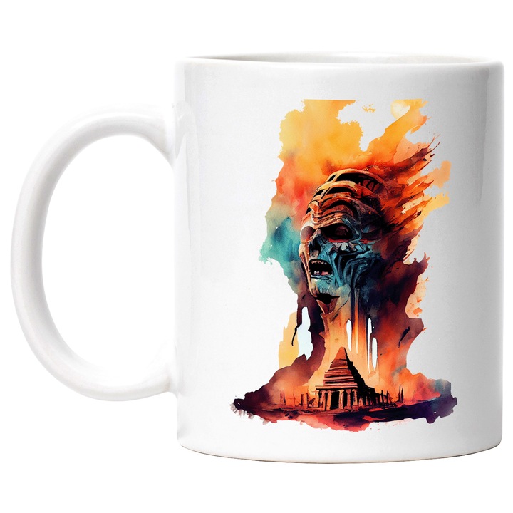 Cana Cu Chip De Mumie, Egipt, Piramida, Iubitorii De SF, Multicolor, 330 ml, cu maner Alb