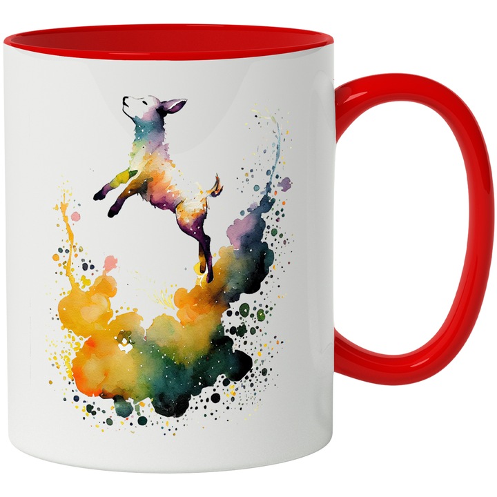 Cana Cu Miel Zburator, Traditii De Iarna, Iubitorii De Animale Pufoase, Multicolor, 330 ml, cu maner Rosu