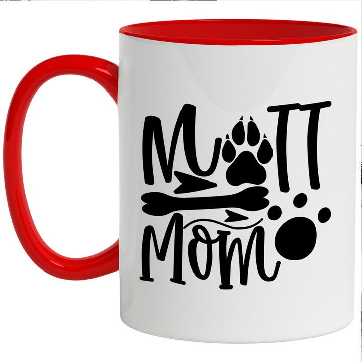 Cana Cu Mesajul Mott Mom, Urma De labuta Caine, Iubitorii De Animale, Multicolor, 330 ml, cu maner Rosu