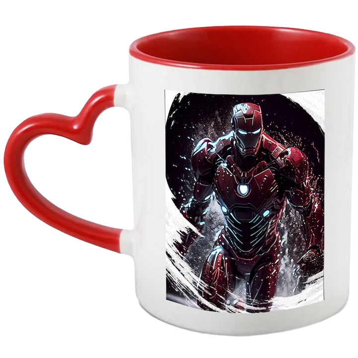 Cana Cu IronMan Iesind Din Apa, Super Erou, Marvel, Comics, SF, Multicolor, 330 ml, cu maner Inima Rosie