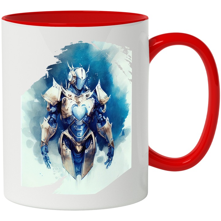 Cana Cu Portret Transformers, Armura Galbena, Dinsey, SF, Inteligenta Artificiala, Multicolor, 330 ml, cu maner Rosu