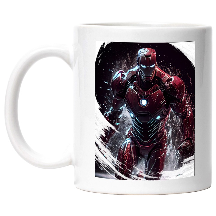 Cana Cu IronMan Iesind Din Apa, Super Erou, Marvel, Comics, SF, Multicolor, 330 ml, cu maner Alb