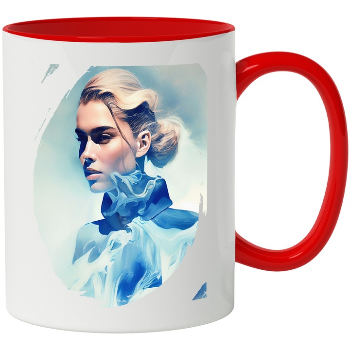 Cana Cu Chip Zeita Zapezii, Regina Ghetii, Par Blond, Fata Palida, Multicolor, 330 ml, cu maner Rosu