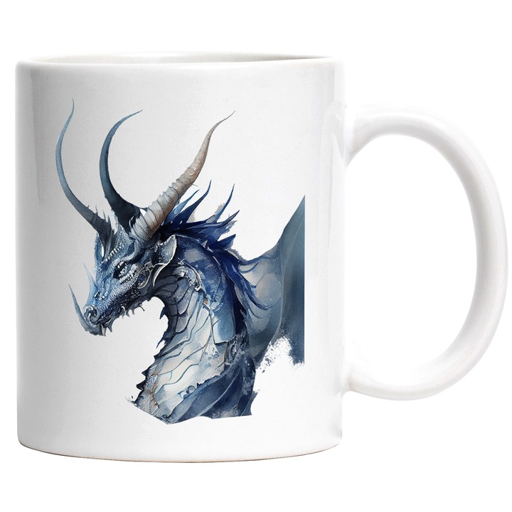 Cana Cu Dragonul Ghetii, Coarne Mari, Desene Animate, Copii, Designe Abstract, Multicolor, 330 ml, cu maner Alb