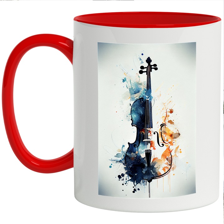 Cana Cu Pictura Vioara, Muzica Clasica, Instrumente Muziale, Artist, Multicolor 330 ml, cu maner Rosu