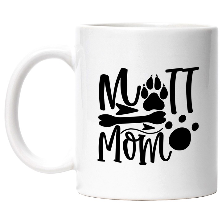 Cana Cu Mesajul Mott Mom, Urma De labuta Caine, Iubitorii De Animale, Multicolor, 330 ml, cu maner Alb