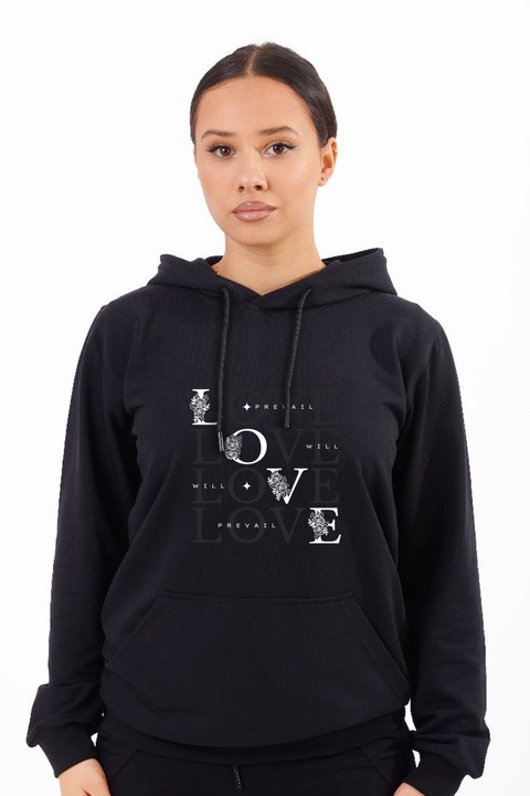 Hanorac pentru femei cu imprimeu Love funny write, Bumbac, Negru, L