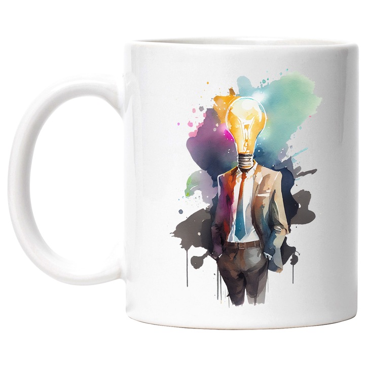 Cana Cu Silueta Barbateasca In Costum Gri, Bec In Loc De Cap, Cer Multicolor, Multicolor, 330 ml, cu maner Alb