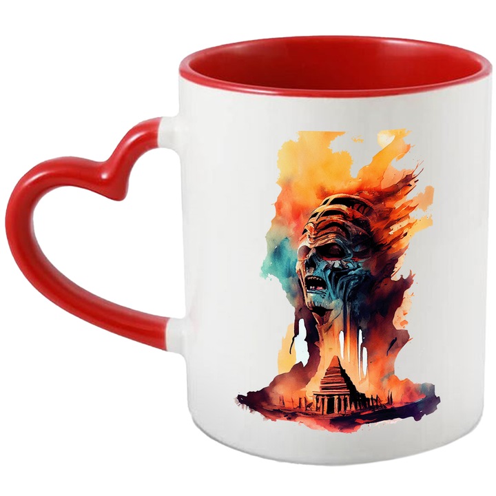 Cana Cu Chip De Mumie, Egipt, Piramida, Iubitorii De SF, Multicolor, 330 ml, cu maner Inima Rosie