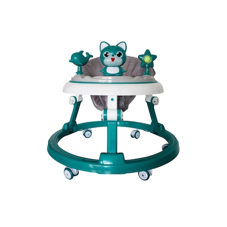 Premergator Reglabil pentru Bebelusi cu Varsta intre 6-36 Luni, Baby Walker, Material Respirabil, Pliabil cu 3 Jucarii, Greutatea Maxima 20 kg, Turcoaz