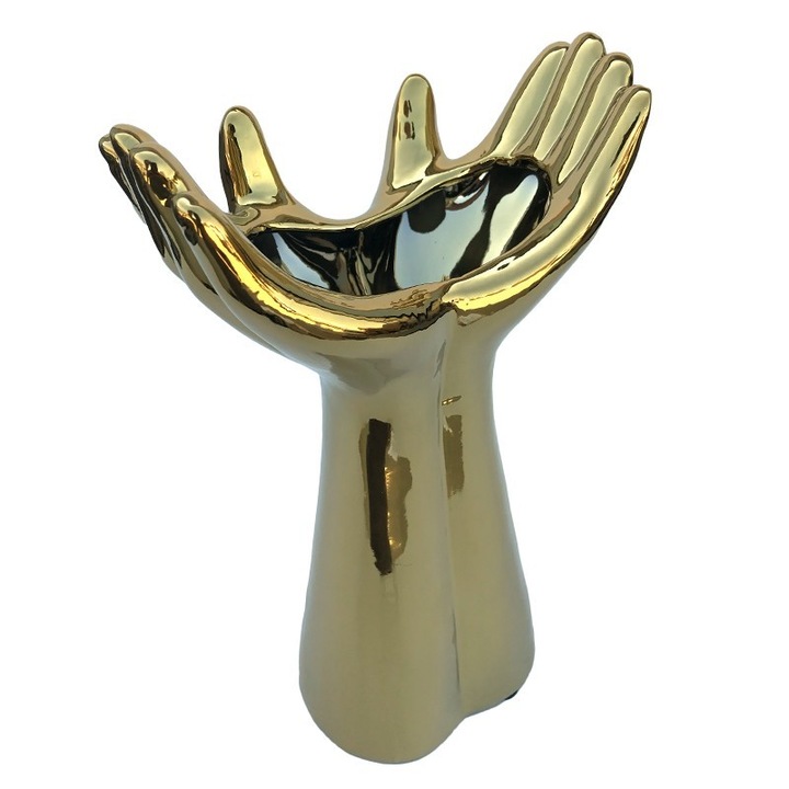 Vaza Decorativa, Ceramica, 2 Maini, 10x18cm, Auriu