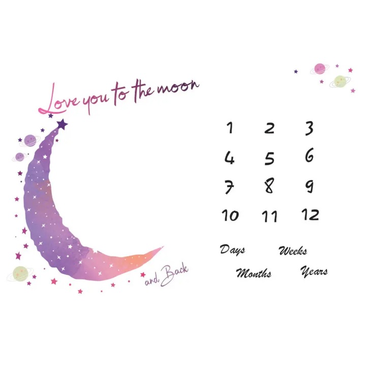 Születésnapi szőnyeg, Milestone, Love You To the Moon and Back, Rózsaszín, 100X150 cm