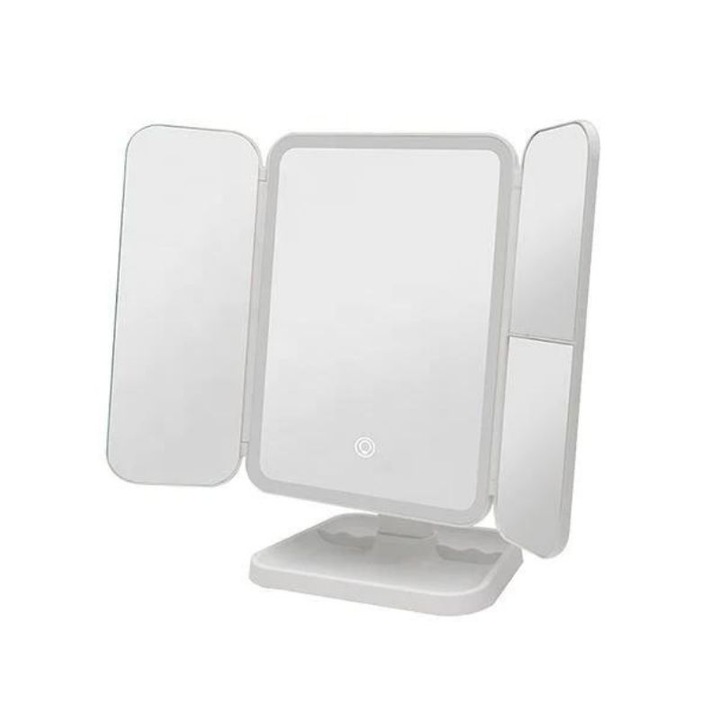 Огледало за грим Mindblower, LED осветление, ON/OFF сензорен бутон, 1x/2x/3x увеличение, 3 вида осветление