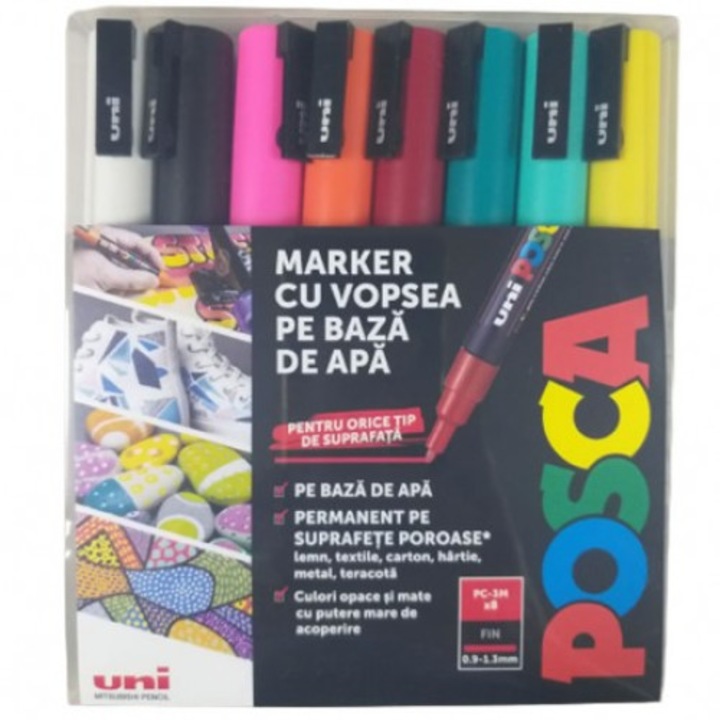 Комплект от 8 маркера - Posca PC-3M, Permanent, Multicolor