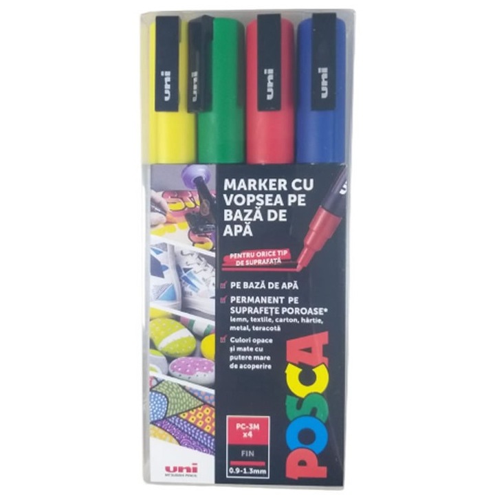 Комплект от 4 маркера - Posca PC-3M, Permanent, Multicolor