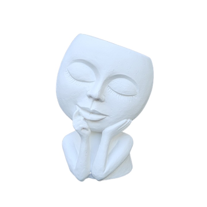 Ghiveci decorativ statueta Flower Girl, ceramica, Alb, 19 cm