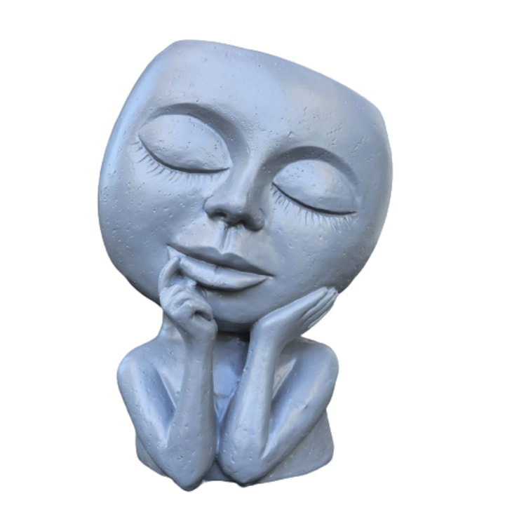 Viráglány szobrocska dekoratív cserép, kerámia, Szürke, 19 cm