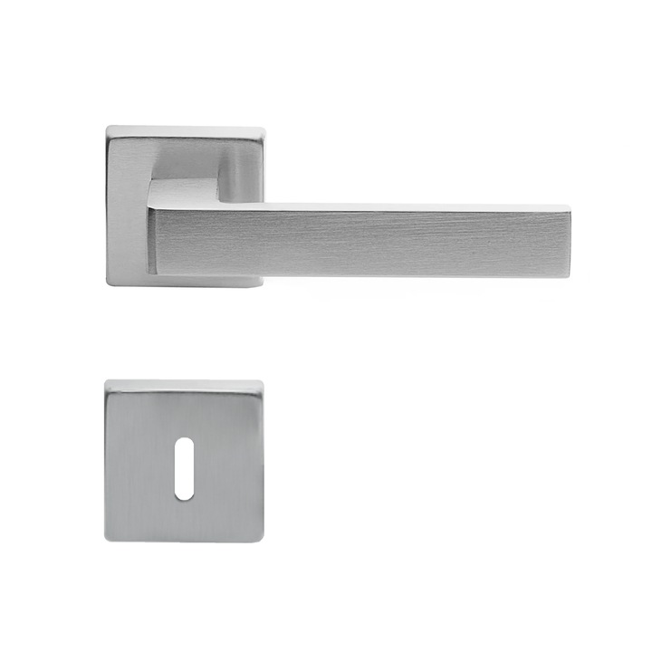 Set manere usa, TECHNA, rozeta cheie standard, finisaj crom satinat