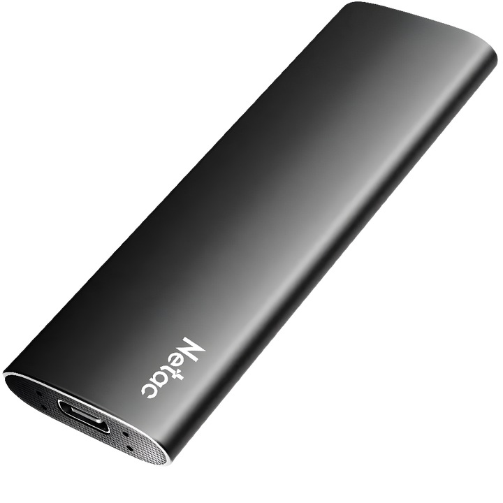 Solid State Drive (SSD) Netac Portable Z Slim, 250GB, 550MB/s, USB-C, USB 3.2 Gen 2, Алуминий, Черен