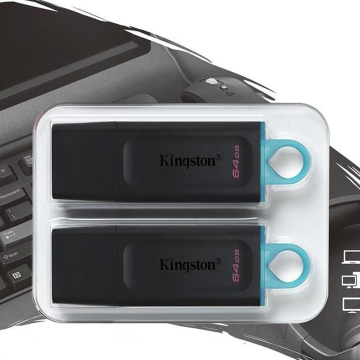 Csomag 2x Kingston DataTraveler Exodia 64 GB USB memória, USB 3.2, fekete/kékszín