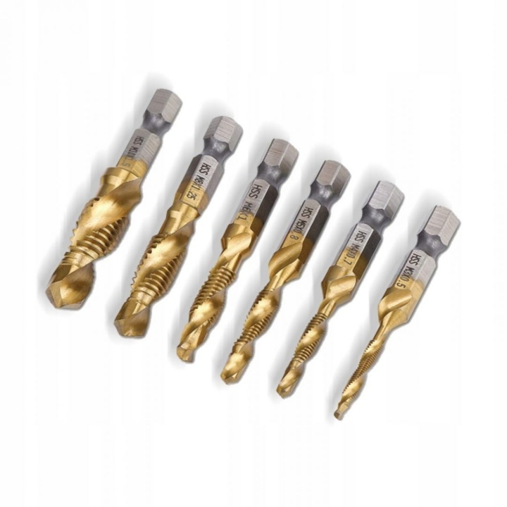 Set 6 burghie pentru filetare M3-M10 pentru bormasina CLASStitude, universal, otel, Auriu