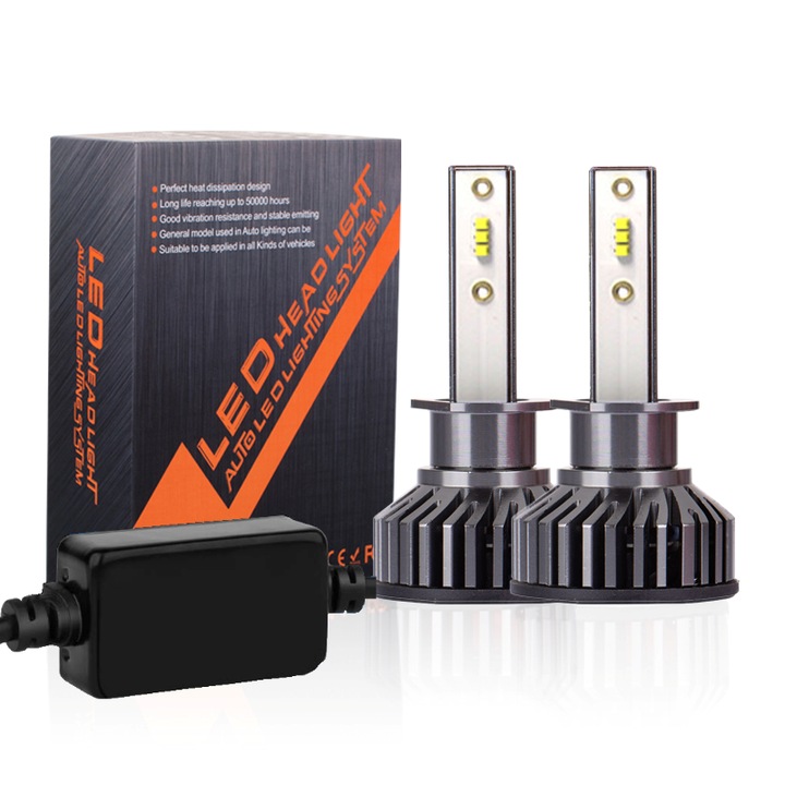 Set 2 becuri LED H1, Led Headlight, 12V, 100W, 20000lm, 6000k