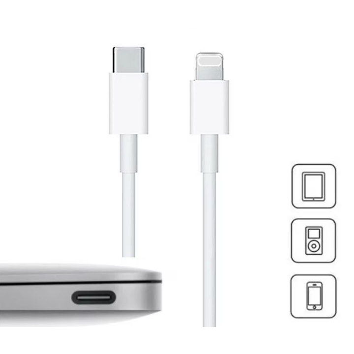 WaltStore® adat- és töltőkábel, USB C Lightning funkcióval, 1 m, PD 20 W gyorstöltés 3A, fehér